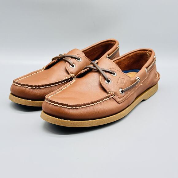 Sperry Shoes Men 8 Brown Leather Top Sider Boat Authentic Original 2 Eye Moc Toe - Picture 4 of 13